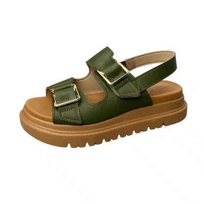 Sandália Modare Feminina Oliva Fivela Dourada 