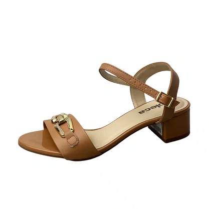 Sandália Moleca Feminina Camel Ferragens Douradas 