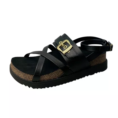 Sandália Moleca Feminino Preto Fivela Dourada 