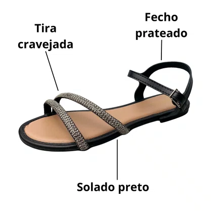 Sandália Molekinha Feminina Infantil Preta Tira Cravejada