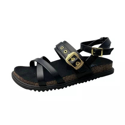 Sandália Molekinha Feminina Infantil Preto Fecho Fivela 