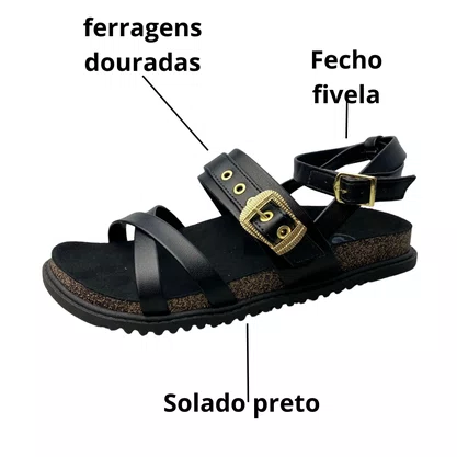 Sandália Molekinha Feminina Infantil Preto Fecho Fivela 