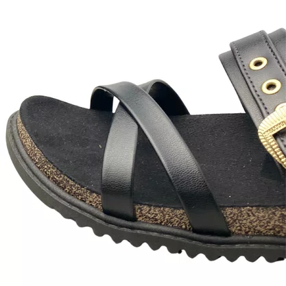 Sandália Molekinha Feminina Infantil Preto Fecho Fivela 