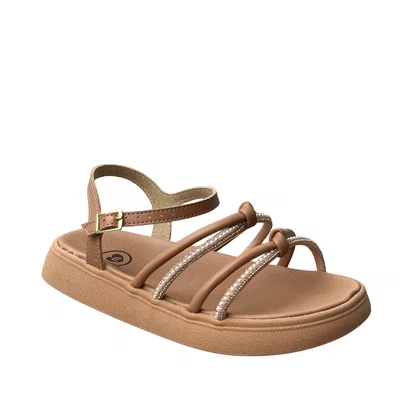 Sandália Molekinha Infantil Feminina Nude Tiras Cravejadas 