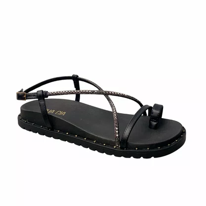 Sandália Sua Cia Feminina Preto Tira Cravejada 