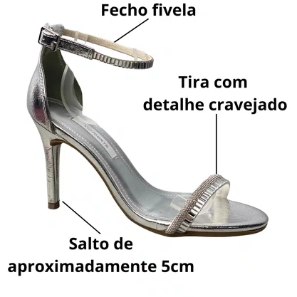 Sandália Via Marte Feminina Prata Tira Cravejada 