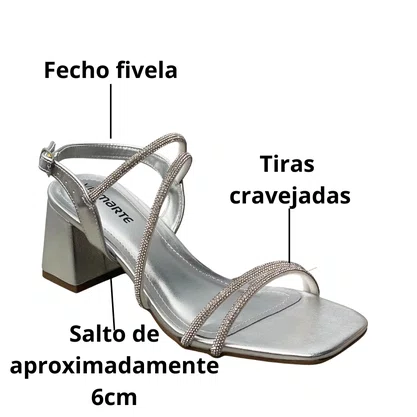 Sandália Via Marte Feminina Prata Tira Cravejada 