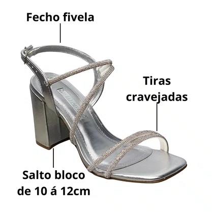 Sandália Via Marte Feminina Prata Tiras Cravejadas 