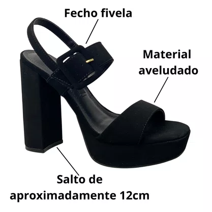 Sandália Via Marte Feminina Preto Salto Bloco 