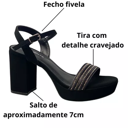 Sandália Via Marte Feminina Preto Tira Cravejada 