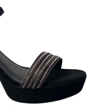 Sandália Via Marte Feminina Preto Tira Cravejada 