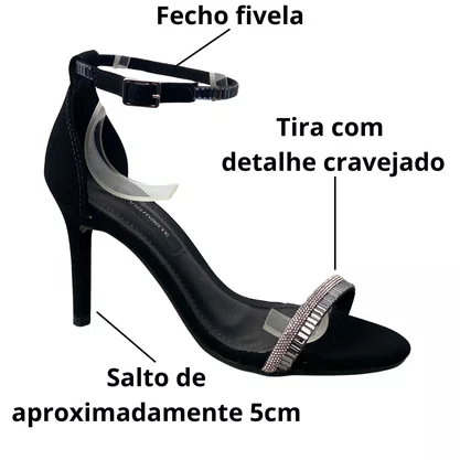 Sandália Via Marte Feminina Preto Tira Cravejada 