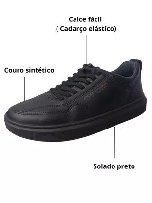 Sapatênis Pgd Masculino Cadarço Elastico Preto 