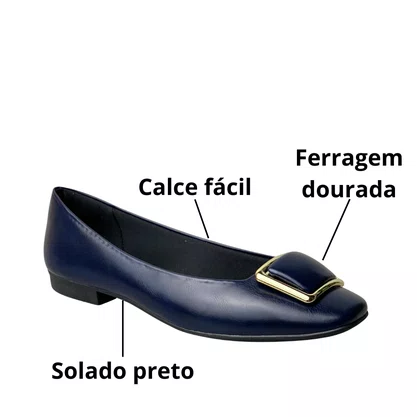 Sapatilha Helena Be Feminina Marinho Ferragem Dourada 
