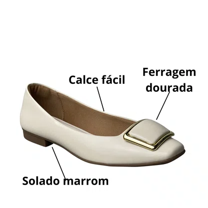 Sapatilha Helena Be Feminina Off White Ferragem Dourada 