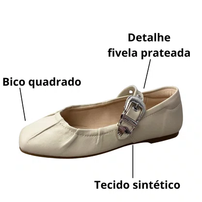 Sapatilha Molekinha Feminina Infantil Off White Fivela Prateada 