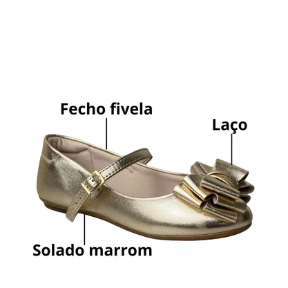 Sapatilha Molekinha Infantil Feminina Dourado Laço 