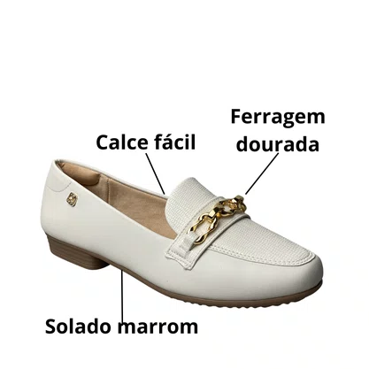 Sapatilha Santinelli Feminina Marfim Ferragem Dourada