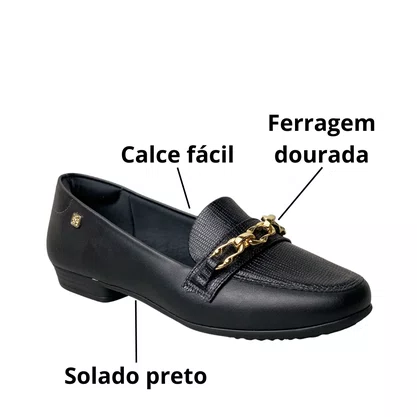 Sapatilha Santinelli Feminina Preto Ferragem Dourada 