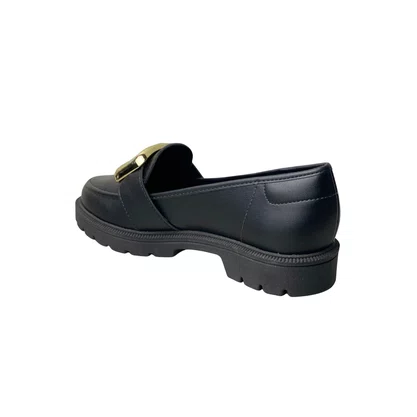Sapato Beira Rio Feminino Preto Ferragem Dourada 