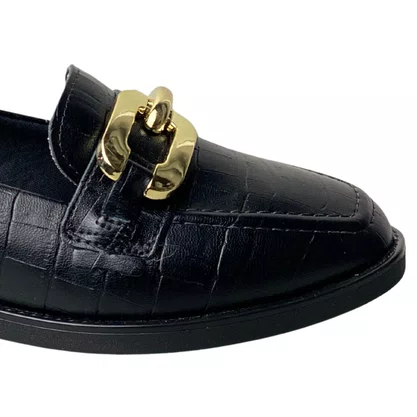 Sapato Beria Rio Feminino Preto Ferragem Dourada 