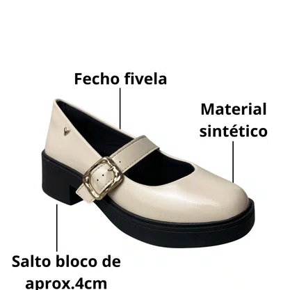 Sapato Mississipi Feminino Marfim Fecho Fivela