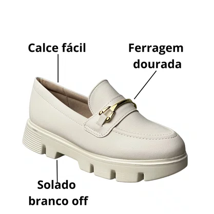 Sapato Modare Feminino Branco Off Ferragem Dourada 
