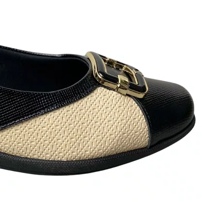 Sapato Piccadilly Feminino Preto Ferragem Dourada 