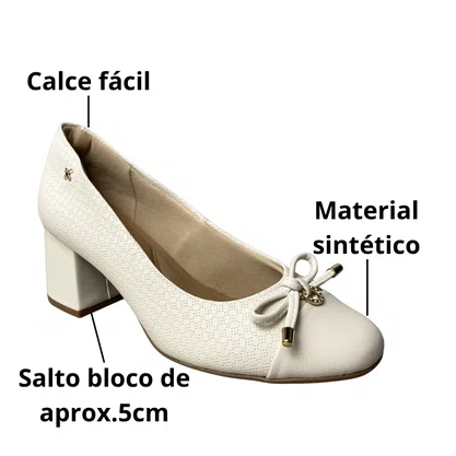 Sapato Softli Feminino Off White Salto Bloco 