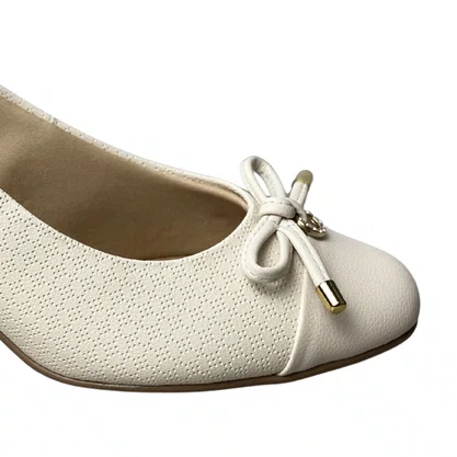 Sapato Softli Feminino Off White Salto Bloco 