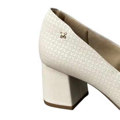 Sapato Softli Feminino Off White Salto Bloco 