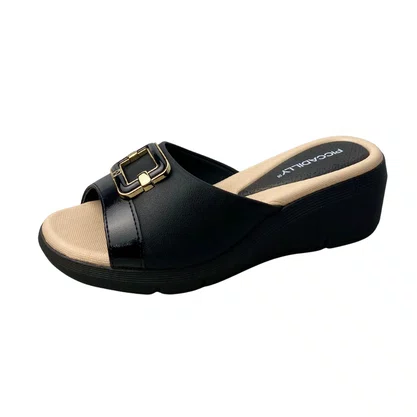 Tamanco Piccadilly Feminina Preto Dourado 