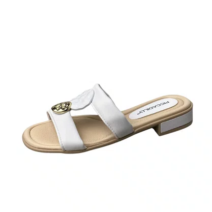Tamanco Piccadilly Feminino Branco Neve Ferragem Dourada 