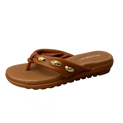 Tamanco Piccadilly Feminino Ocre Ferragens Douradas 