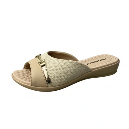 Tamanco Piccadilly Feminino Off White Ferragem dourada 