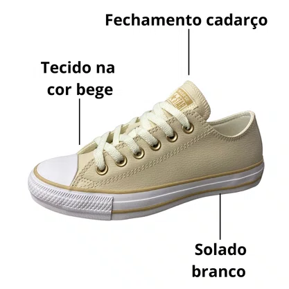 Tênis All Star Femnino Bege Fechamento Cadarço 