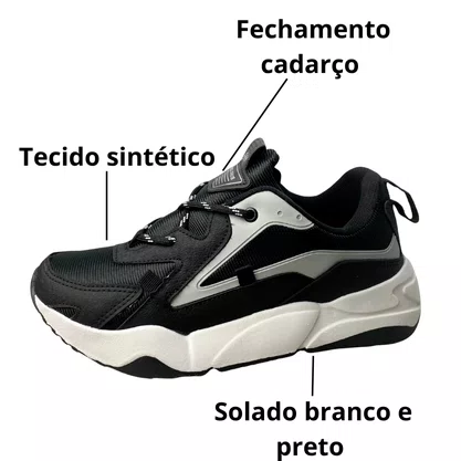 Tênis Black Free Masculino Preto Fechamento Cadarço 
