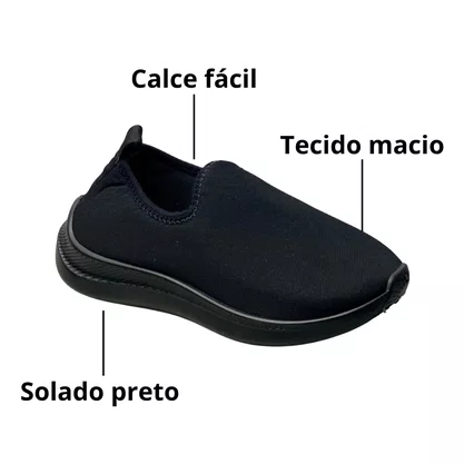 Tênis Blitzz Infantil Unissex Preto Calce Fácil 