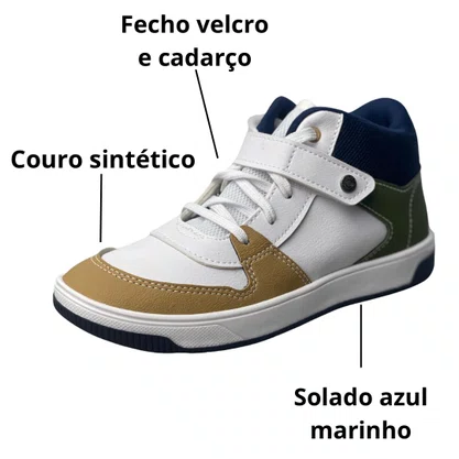 Tênis Bota Kidy Infantil Branco Multicolor Fechamento Cadarço 