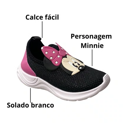 Tênis Carinha De Nene Infantil Feminino Preto Minnie 