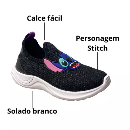 Tênis Carinha De Nene Infantil Unissex Preto Stitch