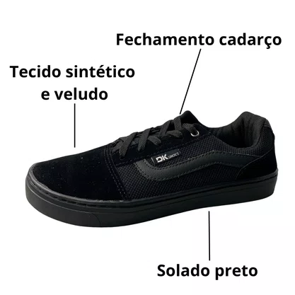 Tênis Dk Unissex Preto Fechamento Cadarço 