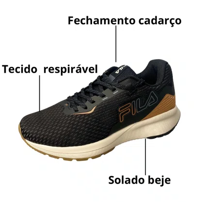 Tênis Fila Feminino Preto Fechamento Cadarço 