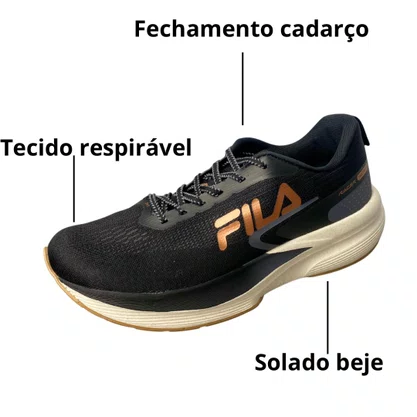 Tênis Fila Feminino Preto Fechamento Cadarço 