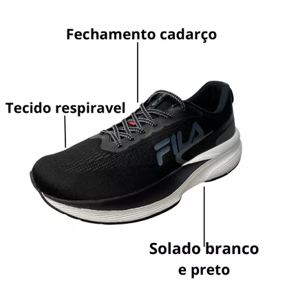 Tênis Fila Masculino Preto Fechamento Cadarço 
