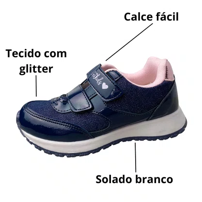 Tênis Jet Kids Feminino Infantil Azul Marinho Glitter 