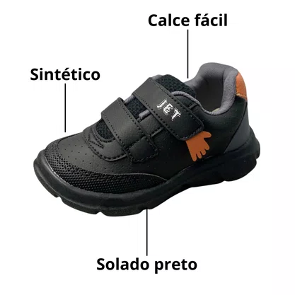 Tênis Jet Kids Infantil Masculino Preto Calce Fácil