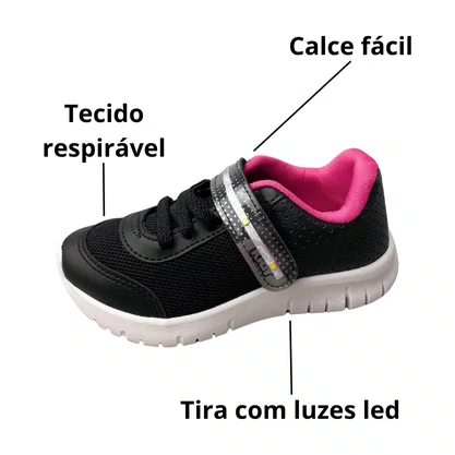 Tênis Kidy Feminino Infantil Preto Luzes Led 