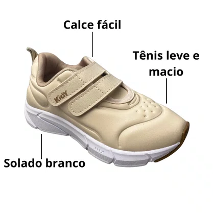 Tênis Kidy Infantil Feminino Marfim Calce Fácil 
