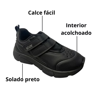 Tênis Kidy Infantil Masculino Preto Calce Fácil 